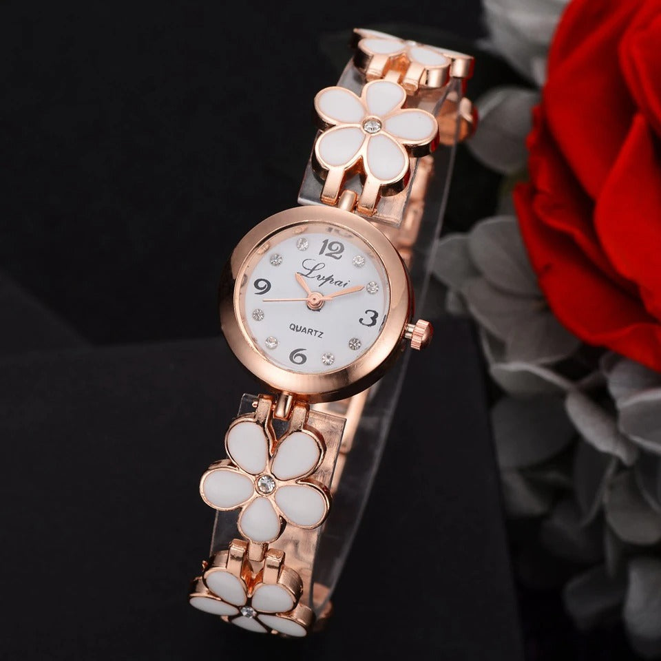 Luxury Crystal Gold Bracelet Rhinestone Quartz Wristwatches for Women