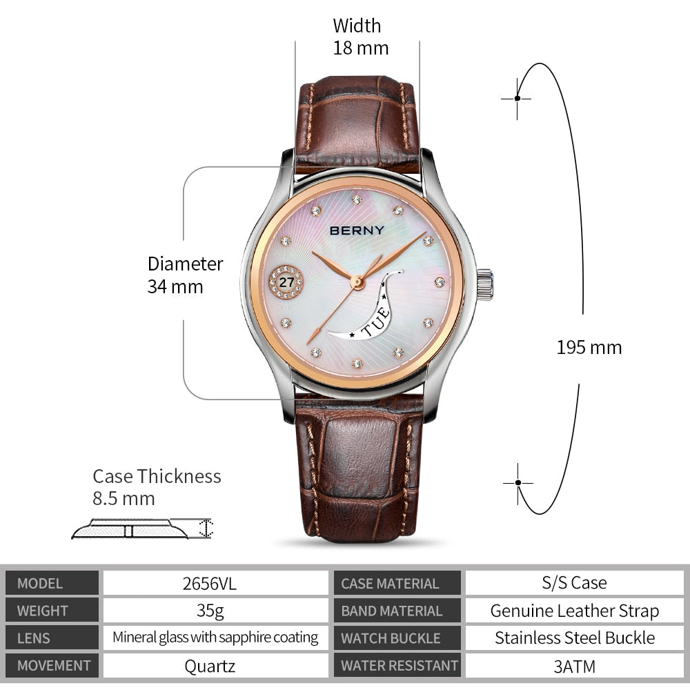  Women's Luxury Business Casual Waterproof Leather Band Wristwatch - Watches for Women - DYAVOR® 