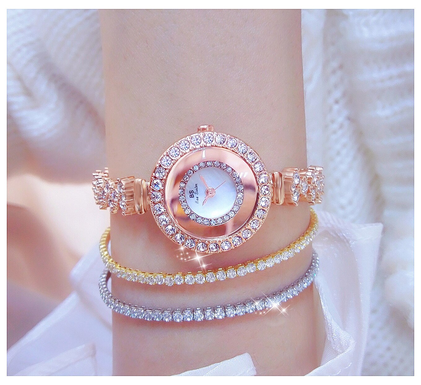  Luxury Hip Hop Women's Diamonds Decor White Dial Sports Bracelet Wristwatch - Watches for Women - DYAVOR® 
