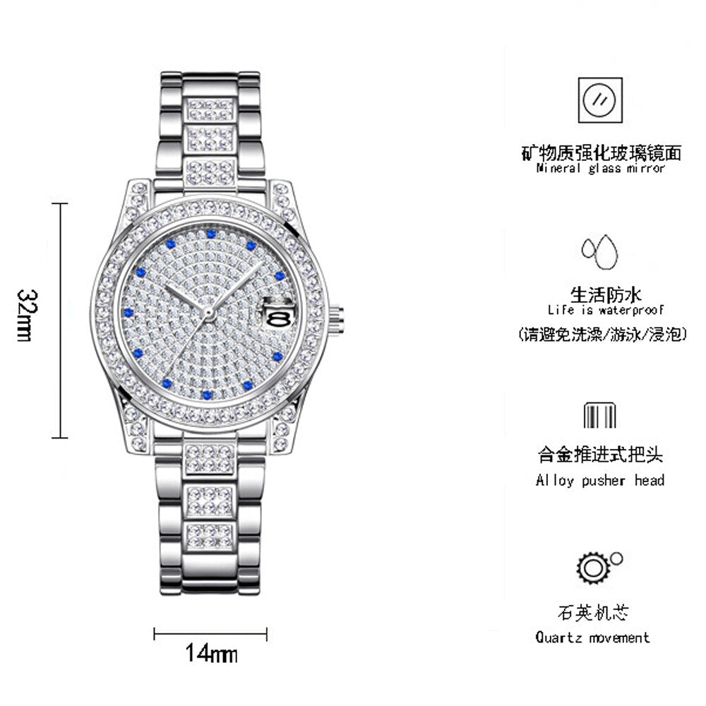  Luxury Women's Crystal Diamonds Decor Stainless Steel Dress Wristwatch - Watches for Women - DYAVOR® 