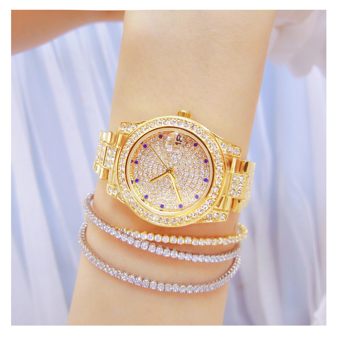  Luxury Women's Crystal Diamonds Decor Stainless Steel Dress Wristwatch - Watches for Women - DYAVOR® 