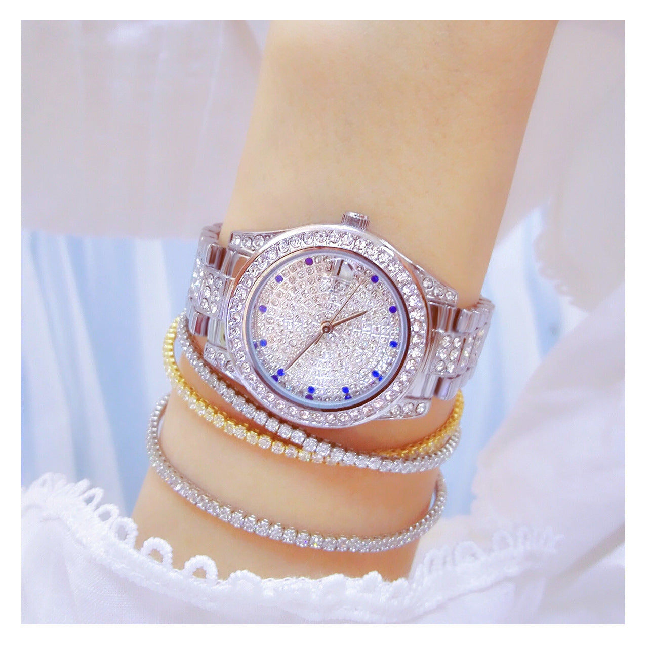  Luxury Women's Crystal Diamonds Decor Stainless Steel Dress Wristwatch - Watches for Women - DYAVOR® 