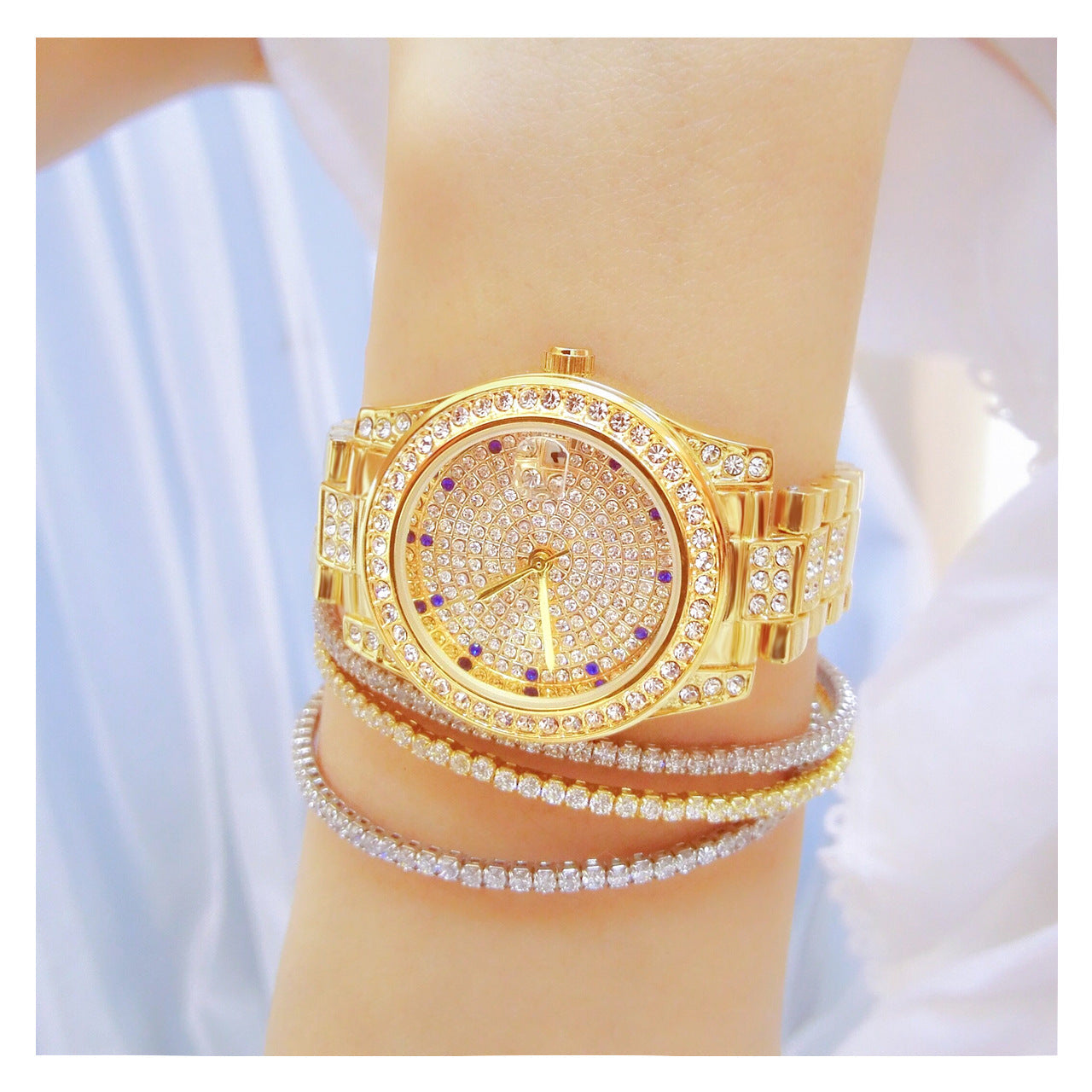  Luxury Women's Crystal Diamonds Decor Stainless Steel Dress Wristwatch - Watches for Women - DYAVOR® 