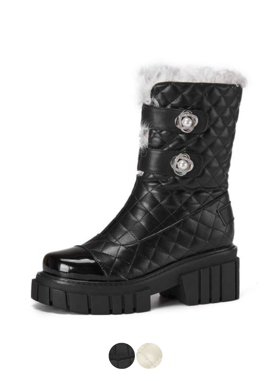  Kristen Women's Black High Heel Snow Boots with Pearl Mid-Calf Decoration - Boots - DYAVOR® 