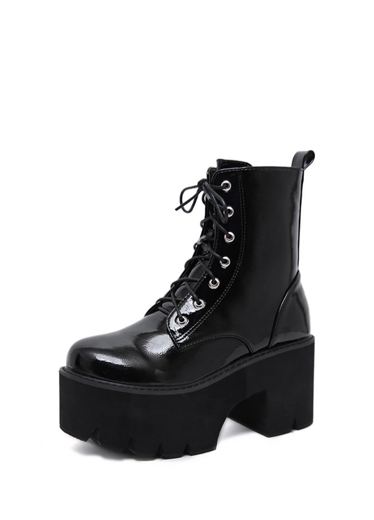  Walker Women's Black Patent Leather Platform Boots - Boots - DYAVOR® 