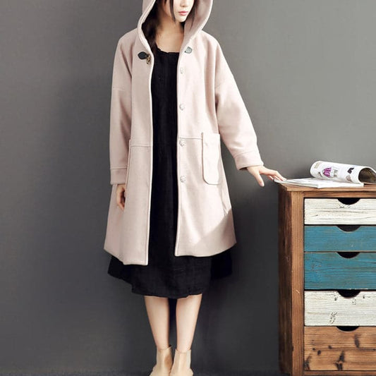  pink casual long sleeve long outwear baggy loose hooded solid trench coats -  - DYAVOR® 