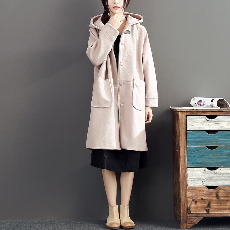  pink casual long sleeve long outwear baggy loose hooded solid trench coats -  - DYAVOR® 