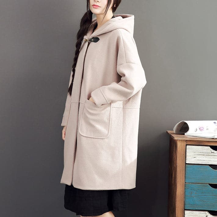  pink casual long sleeve long outwear baggy loose hooded solid trench coats -  - DYAVOR® 