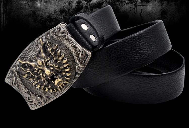 Plus Size Unisex Luxury Leather Strap Belt with Retro Animal Metal Buckle