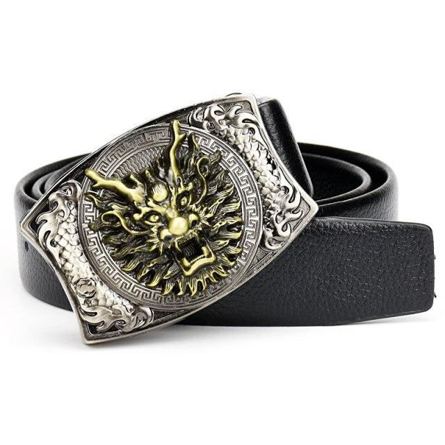 Plus Size Unisex Luxury Leather Strap Belt with Retro Animal Metal Buckle