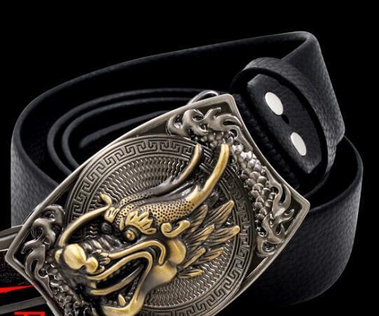 Plus Size Unisex Luxury Leather Strap Belt with Retro Animal Metal Buckle