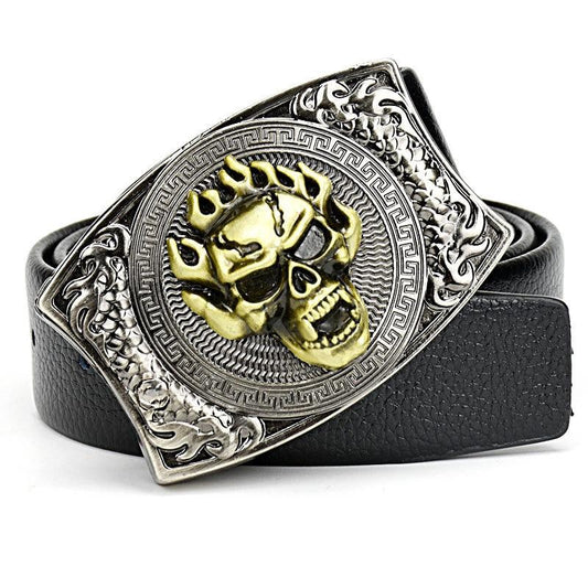 Plus Size Unisex Luxury Leather Strap Belt with Retro Animal Metal Buckle