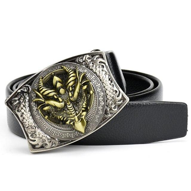 Plus Size Unisex Luxury Leather Strap Belt with Retro Animal Metal Buckle