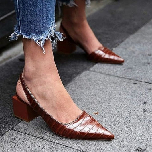  Genuien Leather Vintage Pointed Toe Women Shoes Pumps Spring Party Dancing Slingback Heel Sandals -  - DYAVOR® 