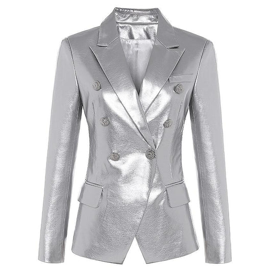  The Margot Faux Leather Blazer - Platinum -  - DYAVOR® 