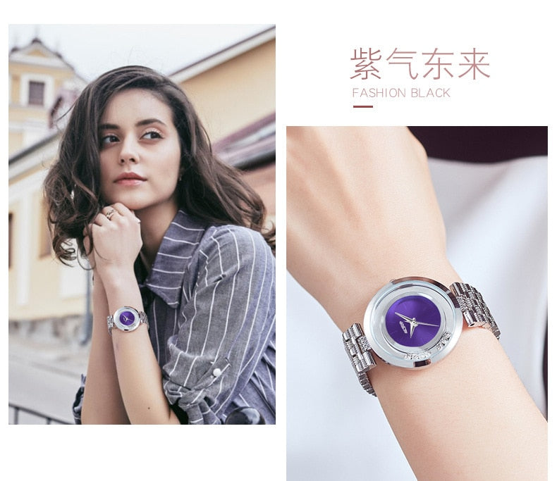 Purple Alloy Fashion Ultra-thin Waterproof Quartz Watch for Ladies