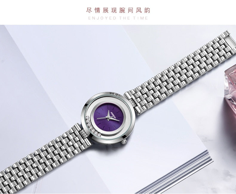 Purple Alloy Fashion Ultra-thin Waterproof Quartz Watch for Ladies