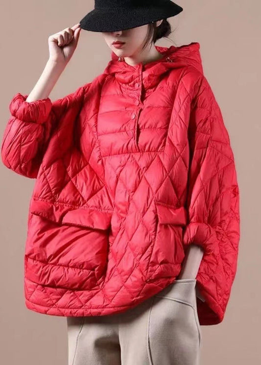 women plus size clothing down jacket hooded red pockets goose Down jacket -  - DYAVOR® 