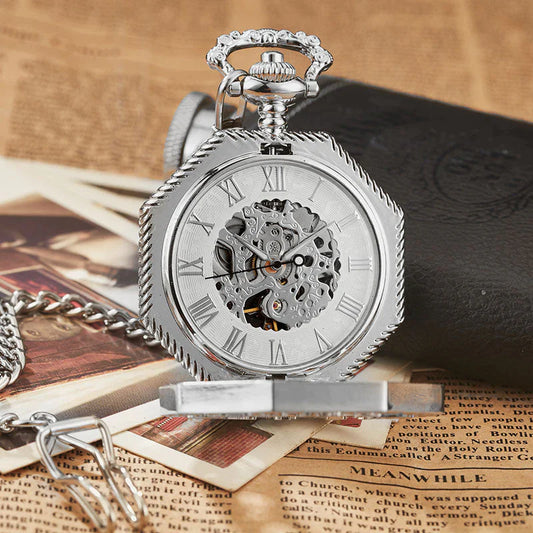  Retro Unisex Analog Hexagonal Mechanical Fob Chain Pocket Watch with Box - Unisex Style Watches - DYAVOR® 