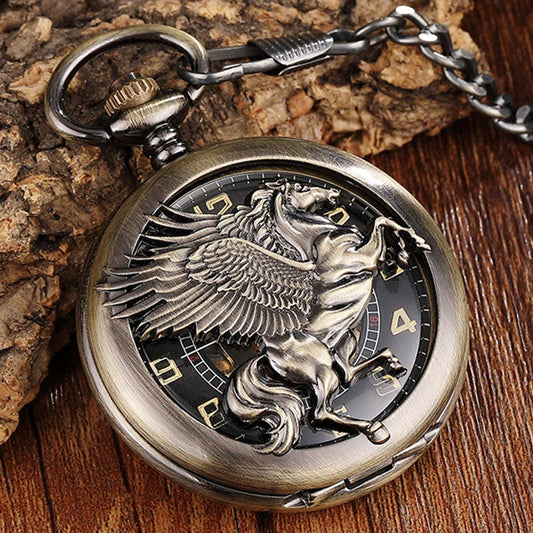  Retro Unisex Bronze Wing Horse Hand Winding Mechanical Pocket FOB Watch - Unisex Style Watches - DYAVOR® 