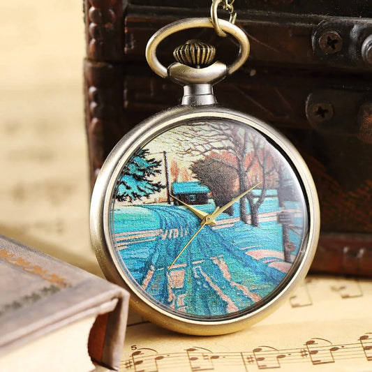  Retro Unisex Transparent Art Pattern Open Face Quart Pocket Watch - Unisex Style Watches - DYAVOR® 