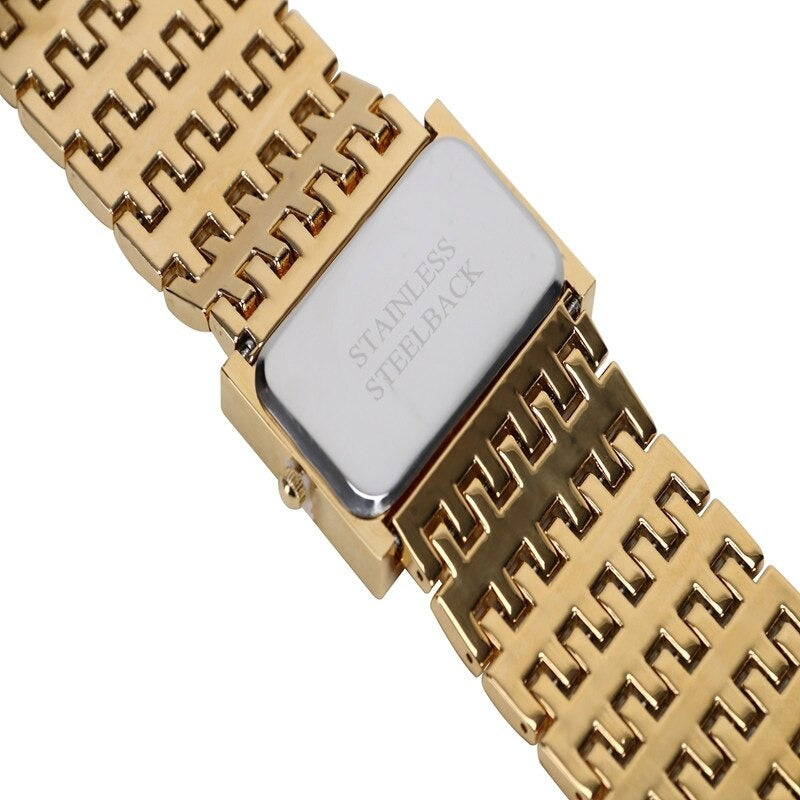 Stainless Steel Chain Fashion Gold Quartz Square Watch for Women