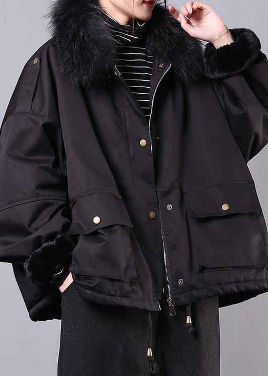  thick black casual outfit oversize Jackets & Coats pockets faux fur collar overcoat -  - DYAVOR® 