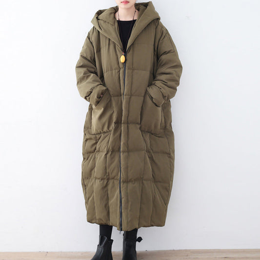  thick blackish green Puffers Jackets plus size clothing down coat Casual hooded overcoat warm thick -  - DYAVOR® 