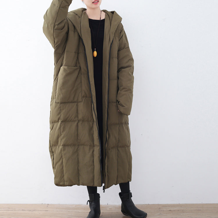  thick blackish green Puffers Jackets plus size clothing down coat Casual hooded overcoat warm thick -  - DYAVOR® 