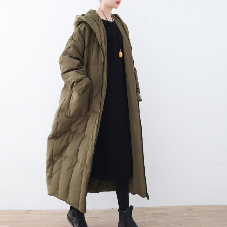  thick blackish green Puffers Jackets plus size clothing down coat Casual hooded overcoat warm thick -  - DYAVOR® 