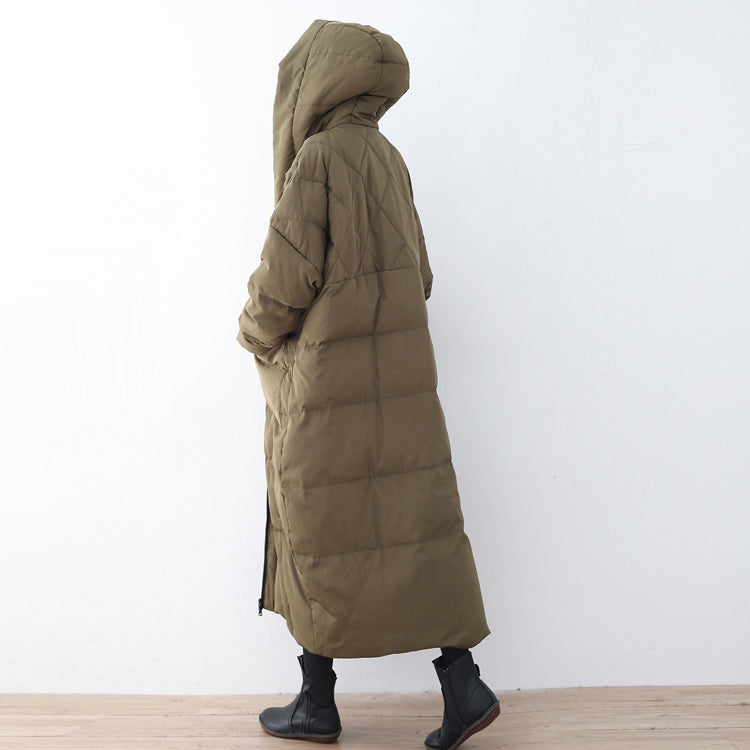  thick blackish green Puffers Jackets plus size clothing down coat Casual hooded overcoat warm thick -  - DYAVOR® 