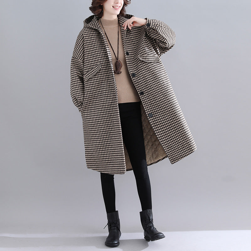  thick plaid womens parkas trendy plus size hooded warm winter coat Luxury long sleeve winter coats -  - DYAVOR® 