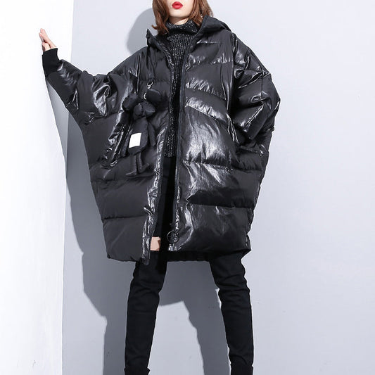 fine black down jacket plus size hooded cotton coat Elegant zippered pockets over coat -  - DYAVOR® 