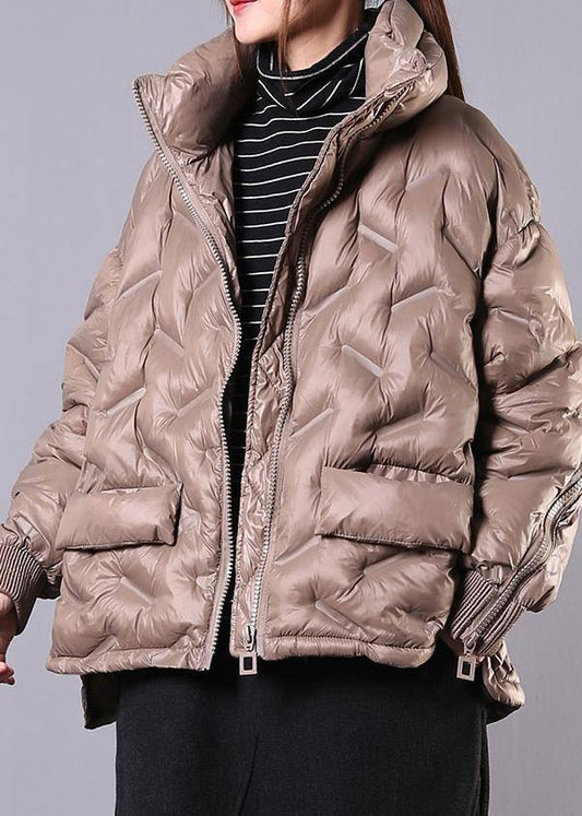  fine khaki coat oversized Jackets & Coats stand collar zippered outwear -  - DYAVOR® 