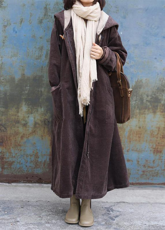  fine plus size warm winter coat zippered outwear chocolate hooded coat -  - DYAVOR® 
