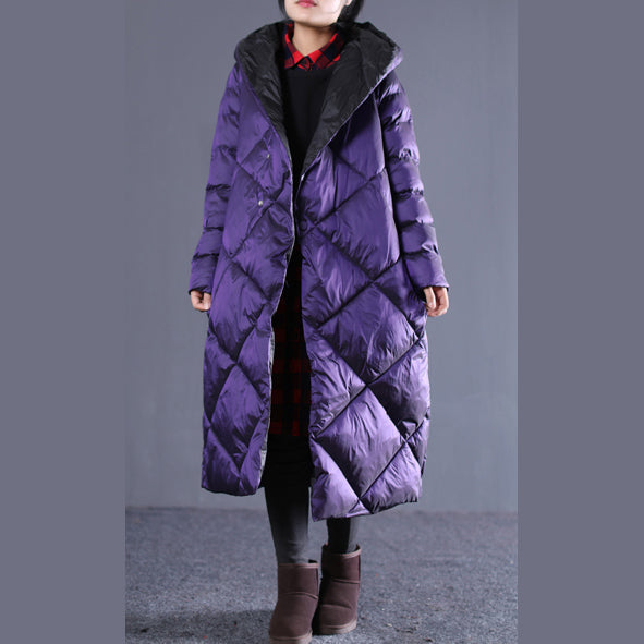  fine purple winter oversize hooded Parka Luxury pockets zippered cotton overcoat -  - DYAVOR® 