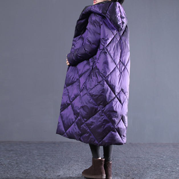  fine purple winter oversize hooded Parka Luxury pockets zippered cotton overcoat -  - DYAVOR® 