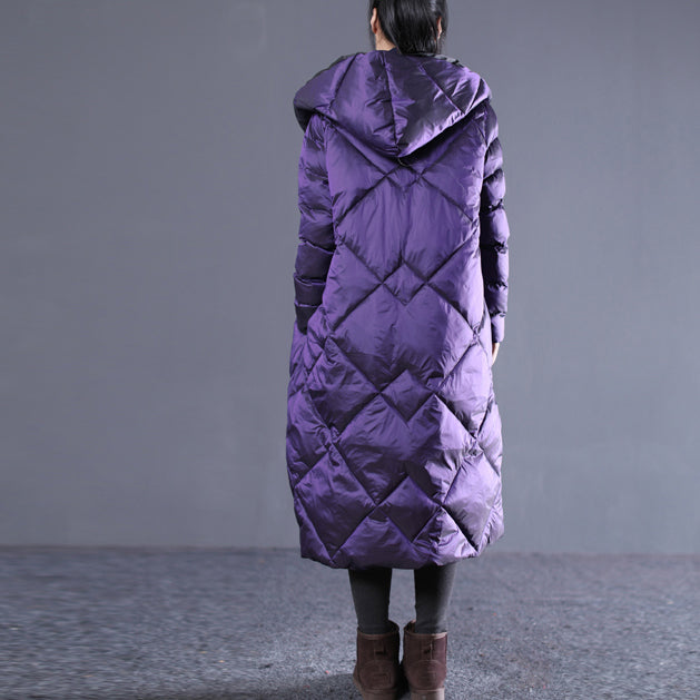  fine purple winter oversize hooded Parka Luxury pockets zippered cotton overcoat -  - DYAVOR® 