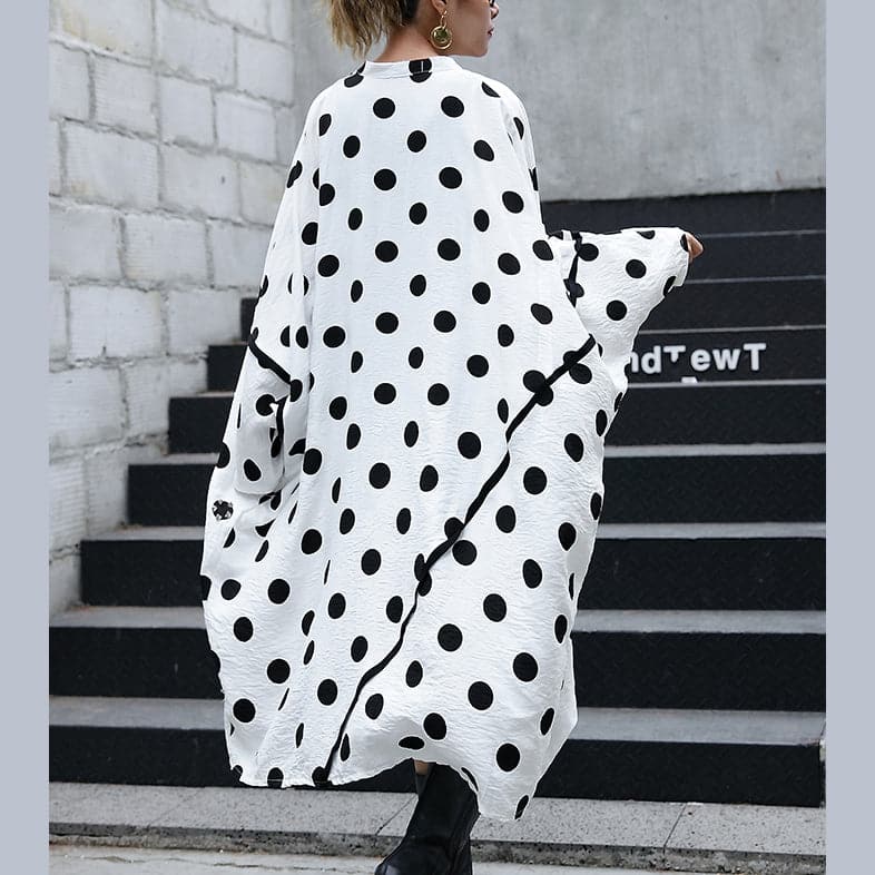  fine white cotton dotted prints thin cardigans oversized linen batwing sleeve trench coat stand collar coats -  - DYAVOR® 