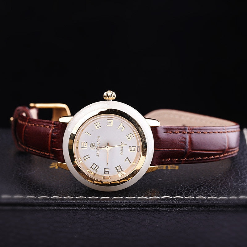Unisex Antique Jade Classic Genuine Leather Band Quartz Couple Watch