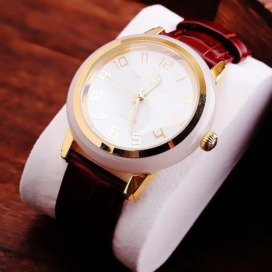 Unisex Antique Jade Classic Genuine Leather Band Quartz Couple Watch