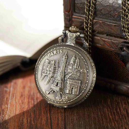  Unisex Antique Pair View Eiffel Tower Full Hunter Necklace Pocket Fob Watch - Unisex Style Watches - DYAVOR® 