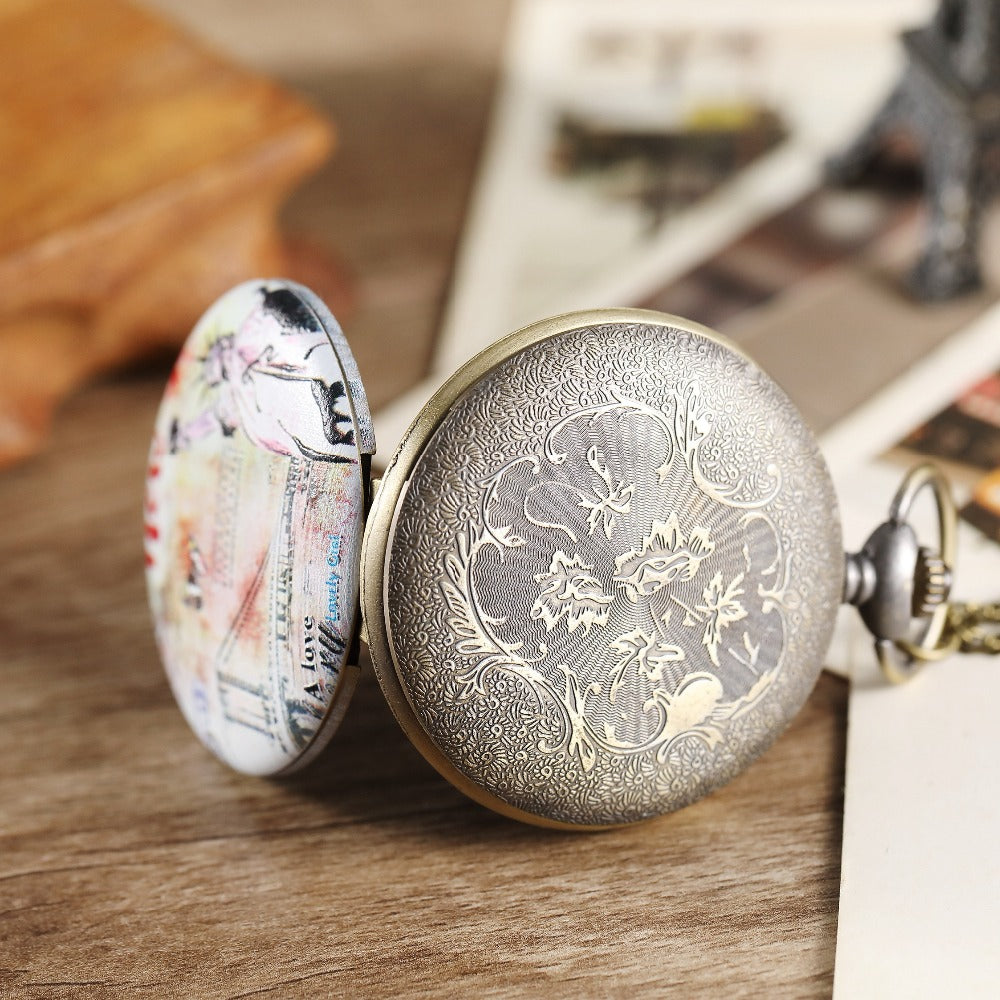 Unisex Antique Style Printed State Of Liberty Quartz Easy Read Pocket Watch