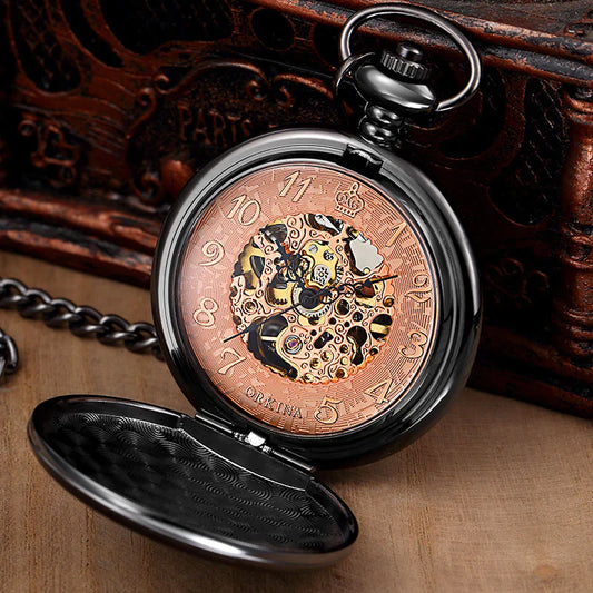  Unisex Black Analog Smooth Automatic Mechanical Hand Wind Pocket FOB Watch - Unisex Style Watches - DYAVOR® 