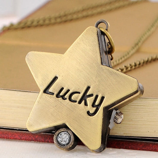  Unisex Bronze Star Shape Analog Quartz Pocket Watch with Necklace Chain - Unisex Style Watches - DYAVOR® 