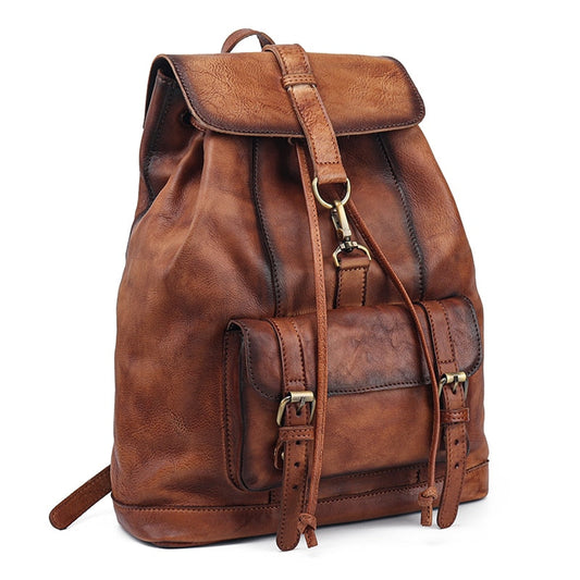  Unisex First Layer Cowhide Leather Retro Large Capacity Laptop Bag - Backpacks - DYAVOR® 