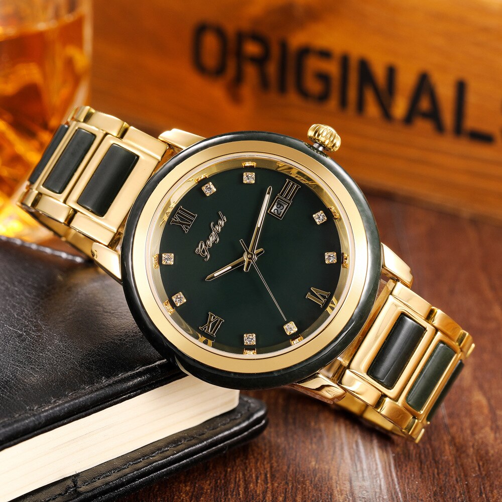  Unisex Jade Dark Green Dial Stainless Steel Quartz Waterproof Watch - Unisex Style Watches - DYAVOR® 