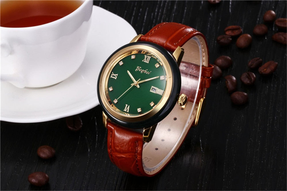  Unisex Jade Dark Green Dial Stainless Steel Quartz Waterproof Watch - Unisex Style Watches - DYAVOR® 