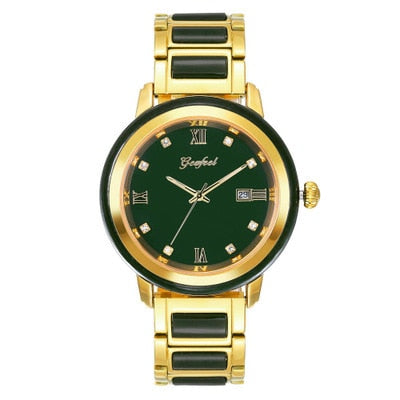  Unisex Jade Dark Green Dial Stainless Steel Quartz Waterproof Watch - Unisex Style Watches - DYAVOR® 