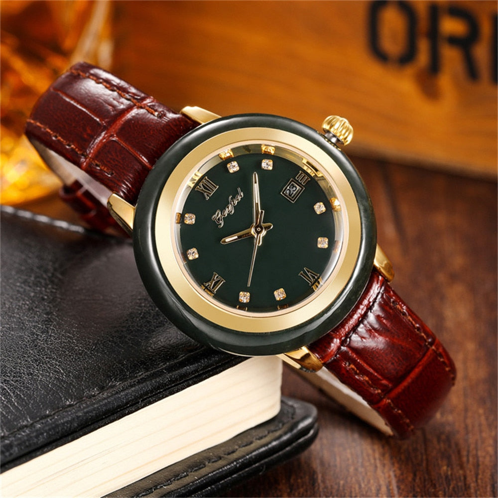 Unisex Jade Dark Green Dial Stainless Steel Quartz Waterproof Watch - Unisex Style Watches - DYAVOR® 